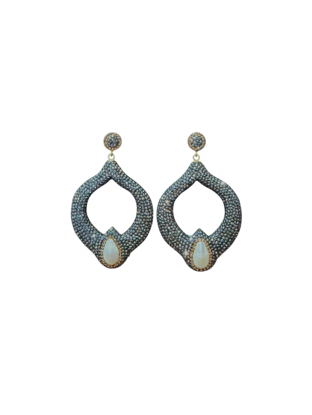 The "Odessa" Freshwater Pearl, Hematite & Golden Swarovski Crystal Statement Hoop Earrings