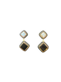 The "Odessa" Freshwater Pearl, Black Onyx, Hematite & Golden Swarovski Crystal Drop Earrings