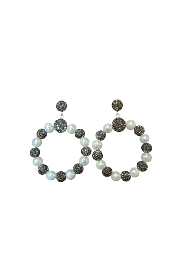 The "Odessa" Freshwater Pearl & Hematite Statement Beaded Hoop Earrings