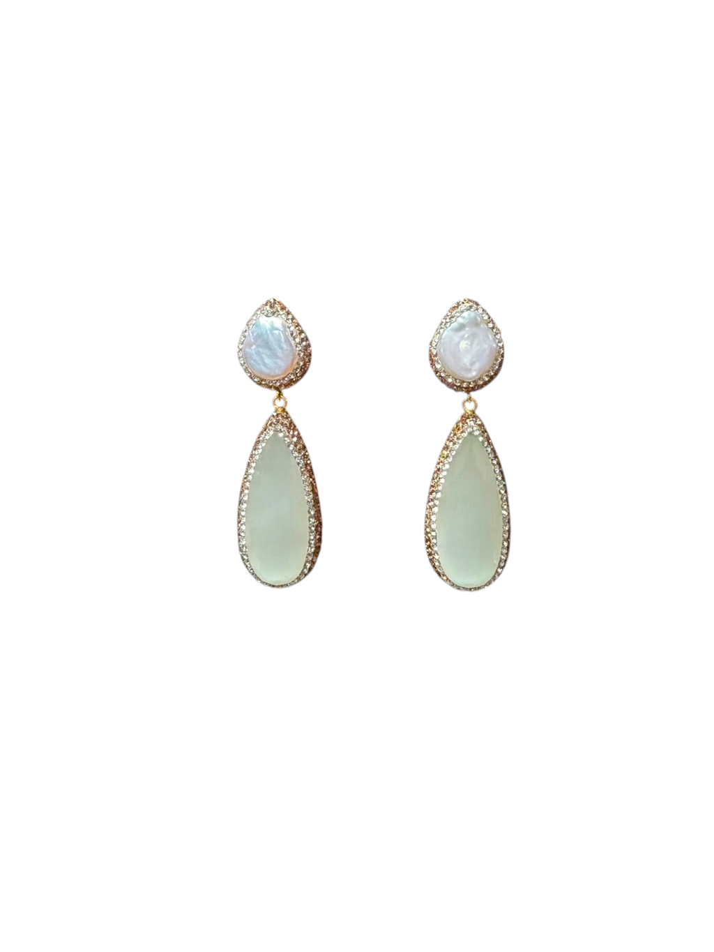 The "Avalon" Baroque Pearl & Pave Chalcedony Teardrop Drop Earrings