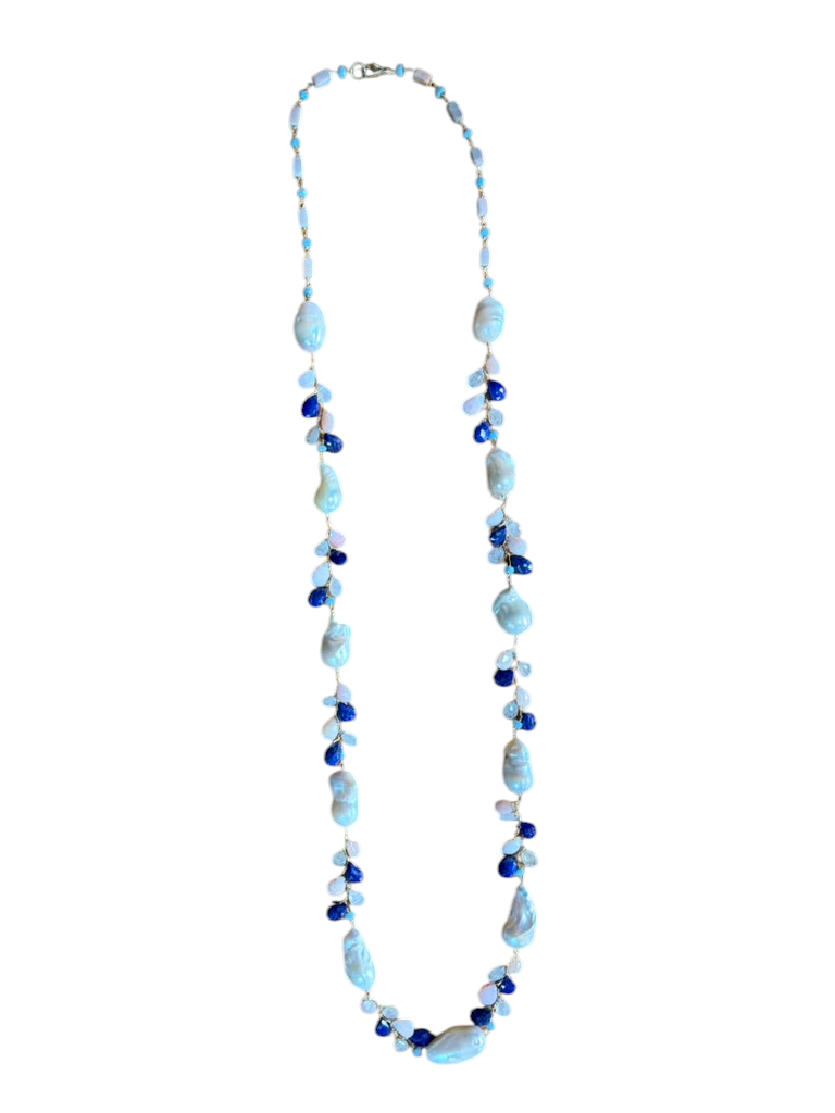 The "Odessa" Baroque Pearl & Multi-Gemstone Station Necklace