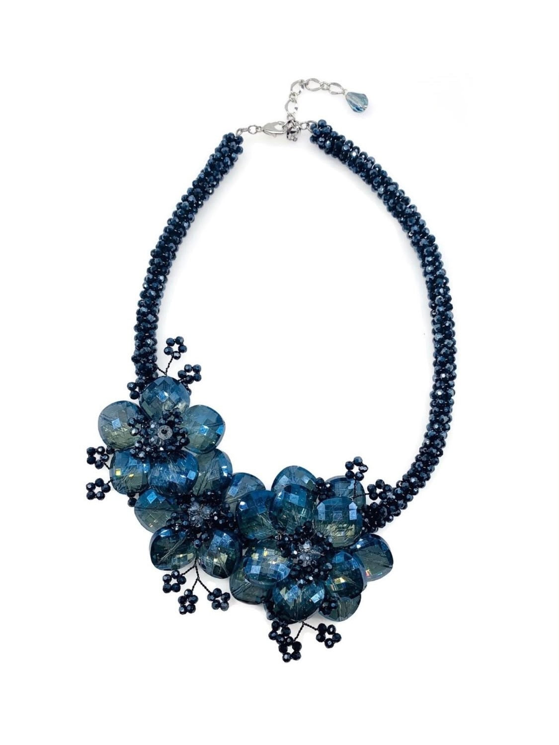The "Calypso" Swarovski Crystal Asymmetric Floral Statement Necklace