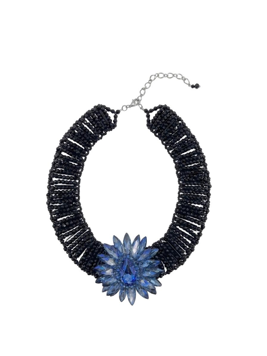 The "Zephyr" Blue & Black Swarovski Crystal Onyx Track Necklace
