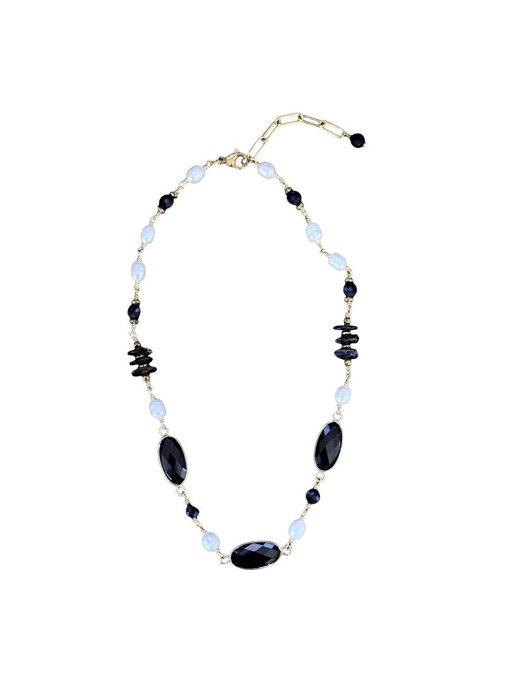 The "Midnight" Black Onyx & Freshwater Pearl Station Necklace