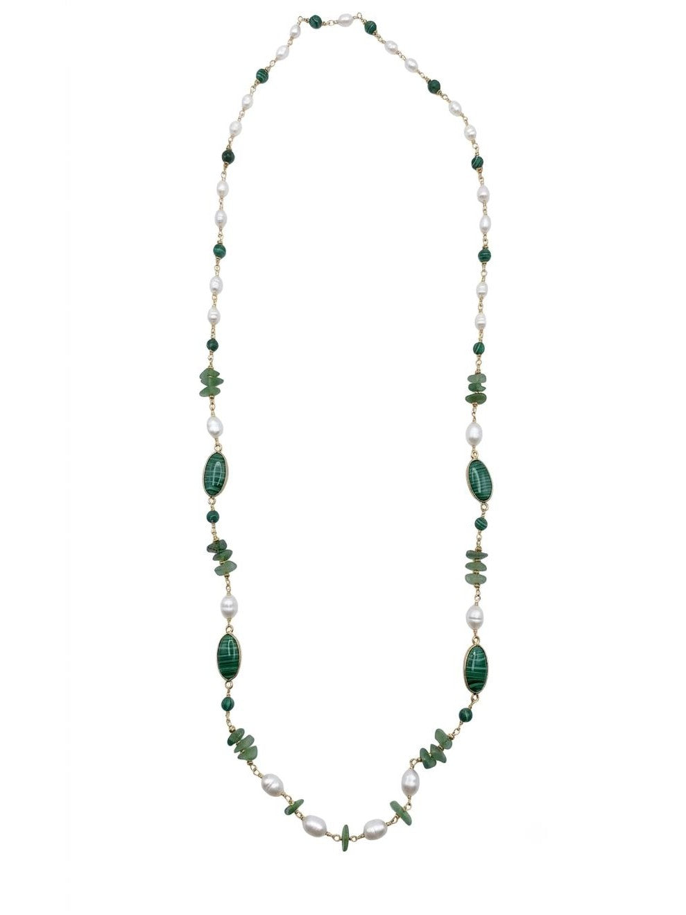 The "Verdant Aura" Long Malachite & Pearl Station Necklace