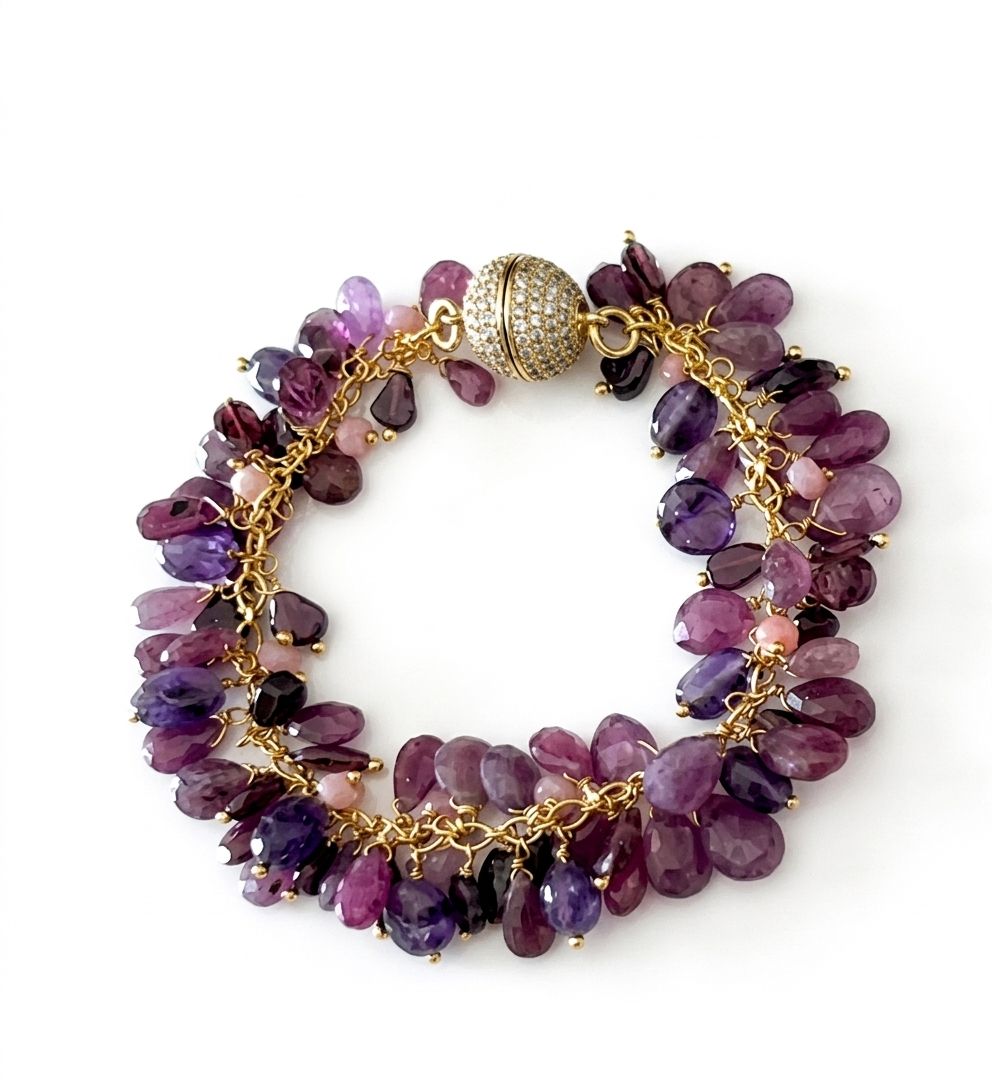 The "Odessa" Amethyst & Ruby Multi-Gemstone Cluster Bracelet