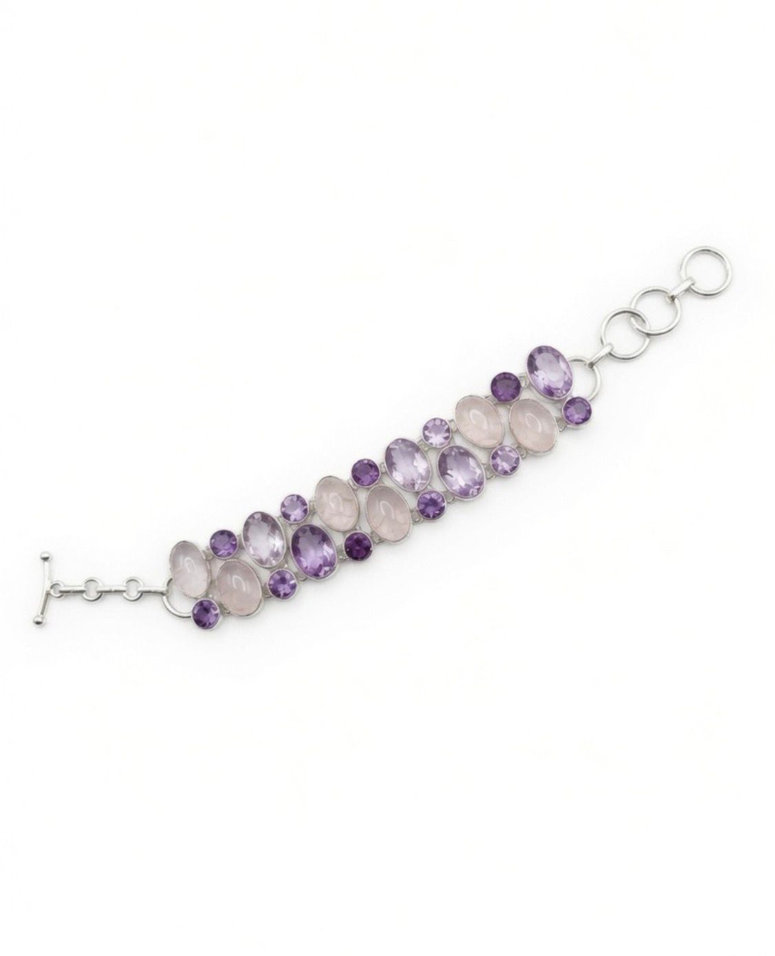 The "Odessa" Amethyst & Rose Quartz Mosaic Link Bracelet