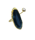 The "Odessa" Blue Agate & Pearl Open Cuff Bracelet