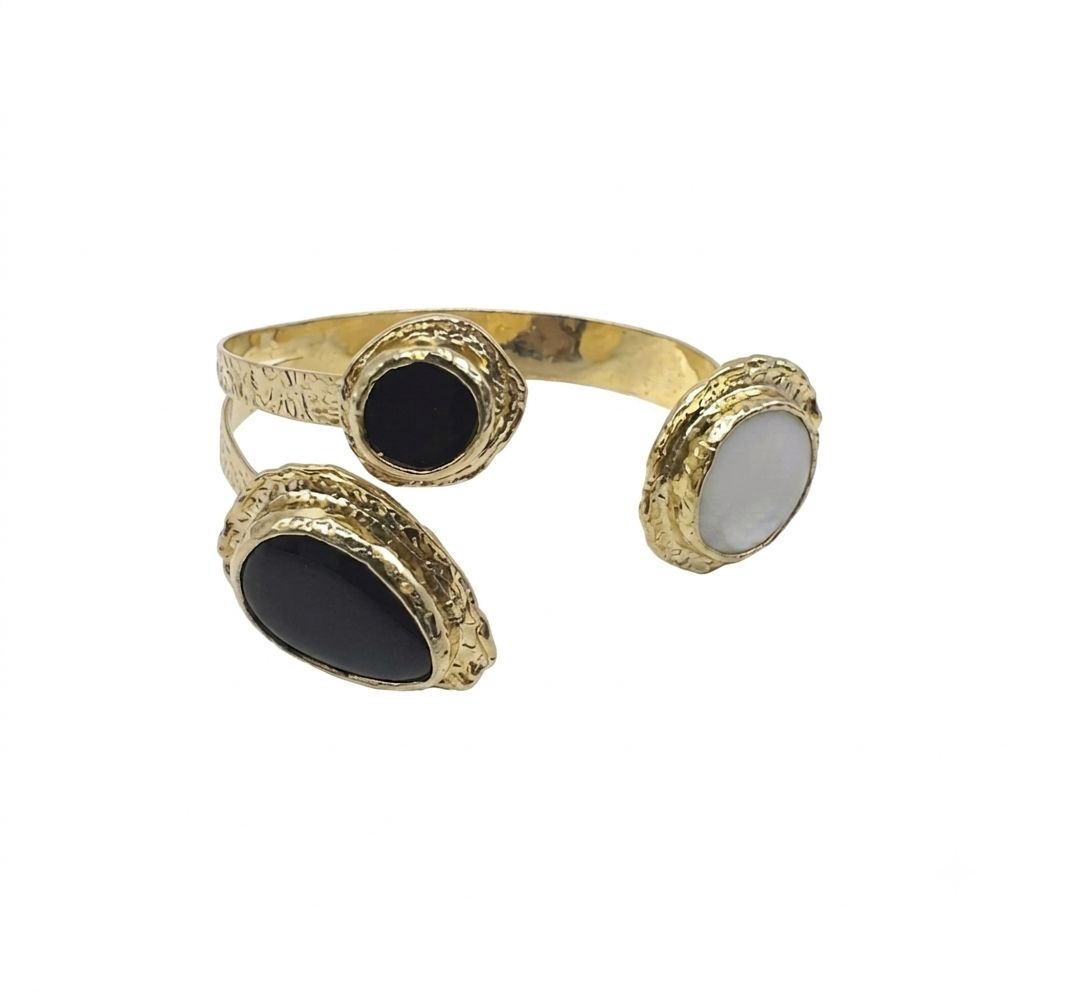 The "Odessa" Onyx & Mother of Pearl Textured Cuff Bracelet