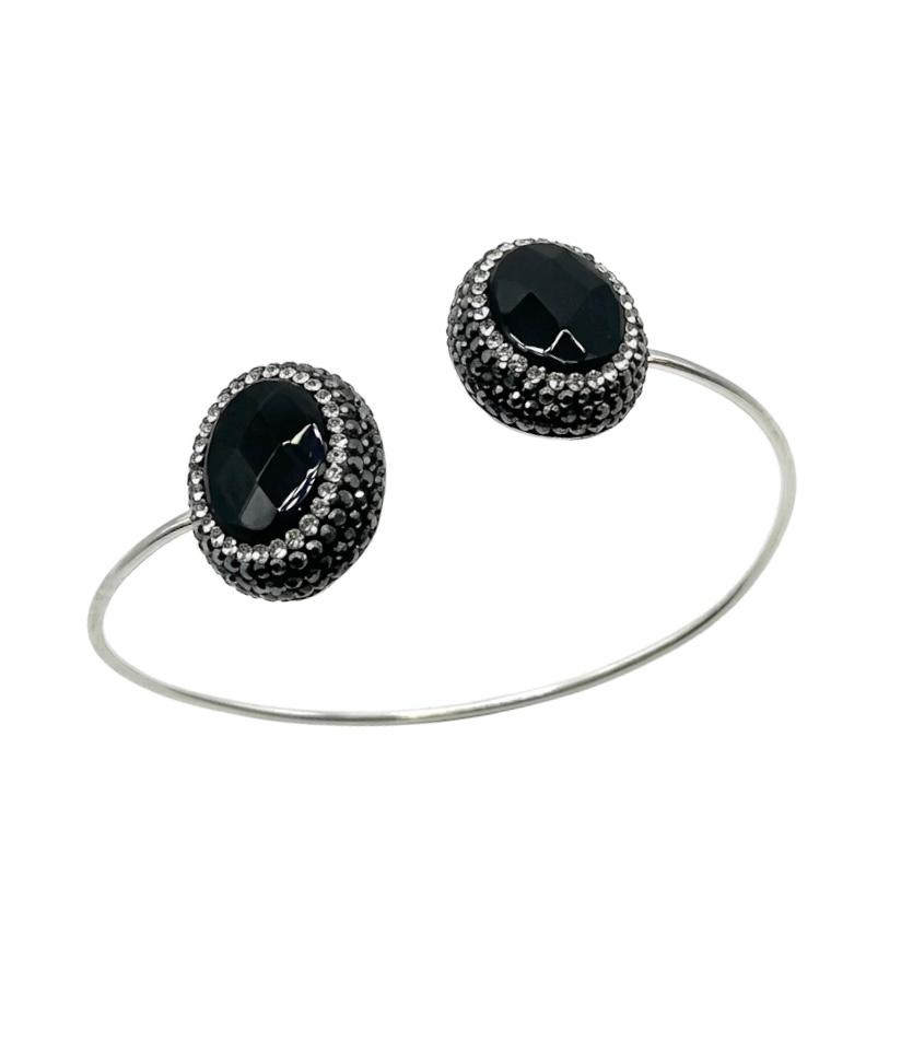 The "Midnight Aura" Onyx Textured Bypass Cuff Bracelet