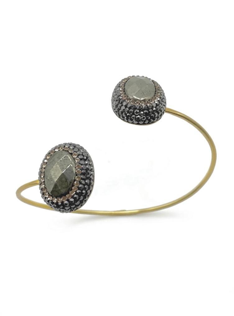 The "Solstice Aura" Pyrite Textured Bypass Cuff Bracelet