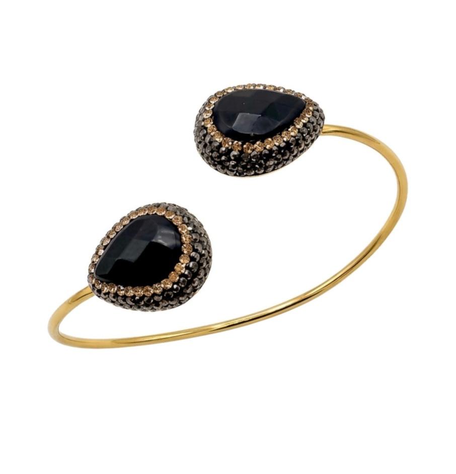 The "Eclipse Aura" Onyx & Hematite Bypass Cuff Bracelet