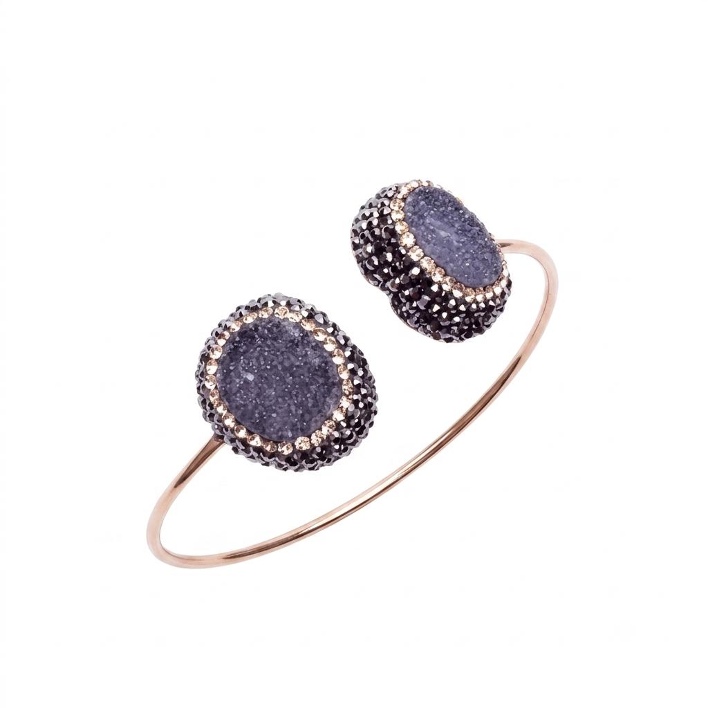 The "Solstice Aura" Drusy & Hematite Bypass Cuff Bracelet