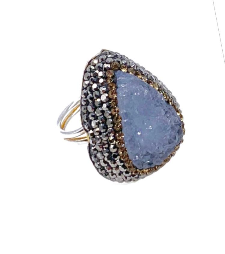 The "Lunara" Baroque Blue Druzy & Swarovski Halo Statement Ring