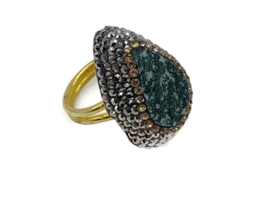 The "Verdura" Green Druzy & Swarovski Halo Statement Ring