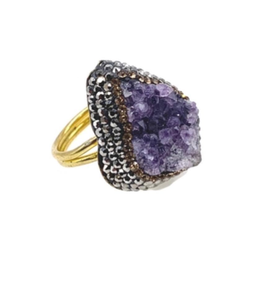 The "Amara" Purple Amethyst Druzy & Swarovski Halo Statement Ring