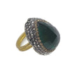 The "Verdant" Dark Green Agate & Swarovski Halo Statement Ring