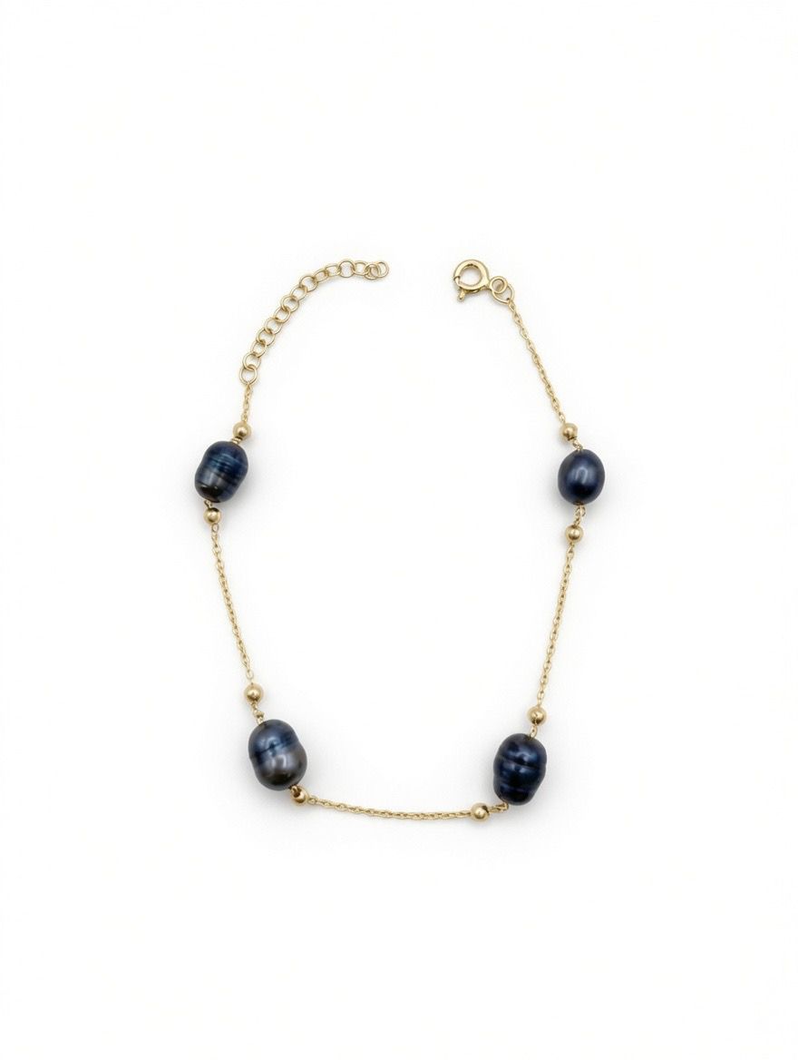 The "Odessa" Midnight Pearl Station Chain Bracelet