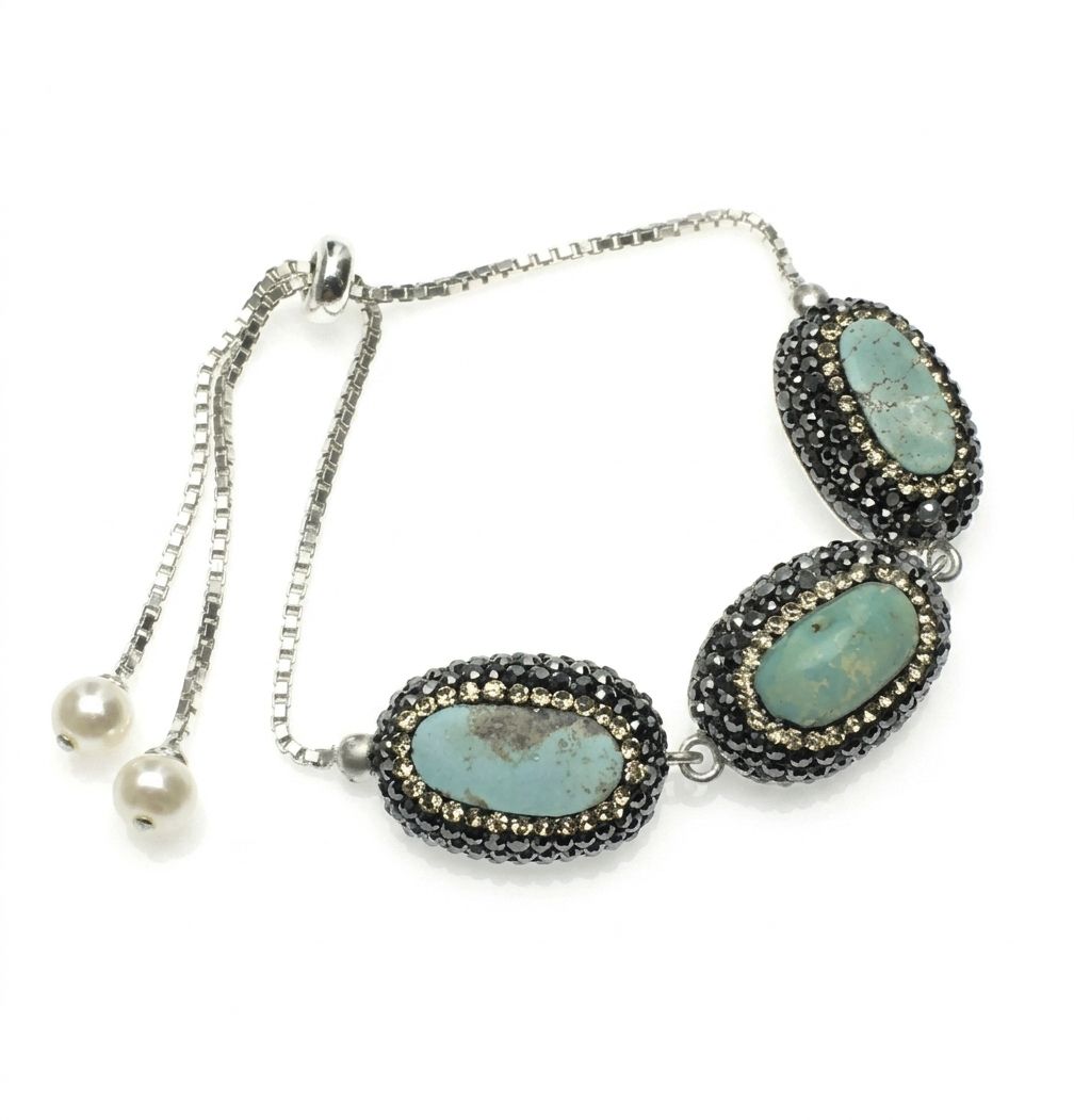 The "Sedona" Sterling Silver Hematite Turquoise & Swarovski Crystal Adjustable Bolo Bracelet