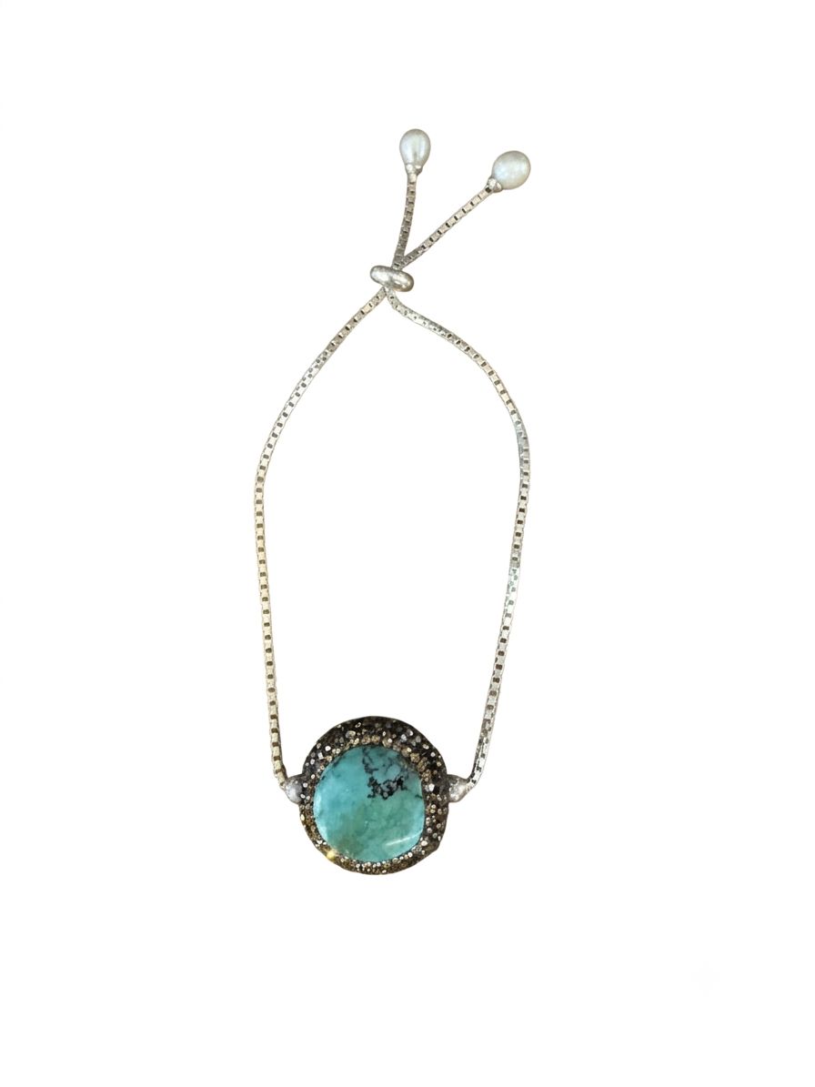The "Sedona" Turquoise & Swarovski Crystal Bolo Bracelet in Sterling Silver