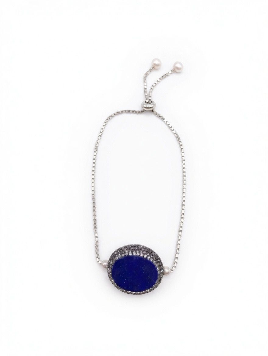 The "Sedona" Lapis & Swarovski Crystal Bolo Bracelet in Sterling Silver