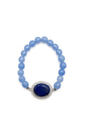 The "Azure Serenity" Lapis & Blue Chalcedony Halo Stretch Bracelet
