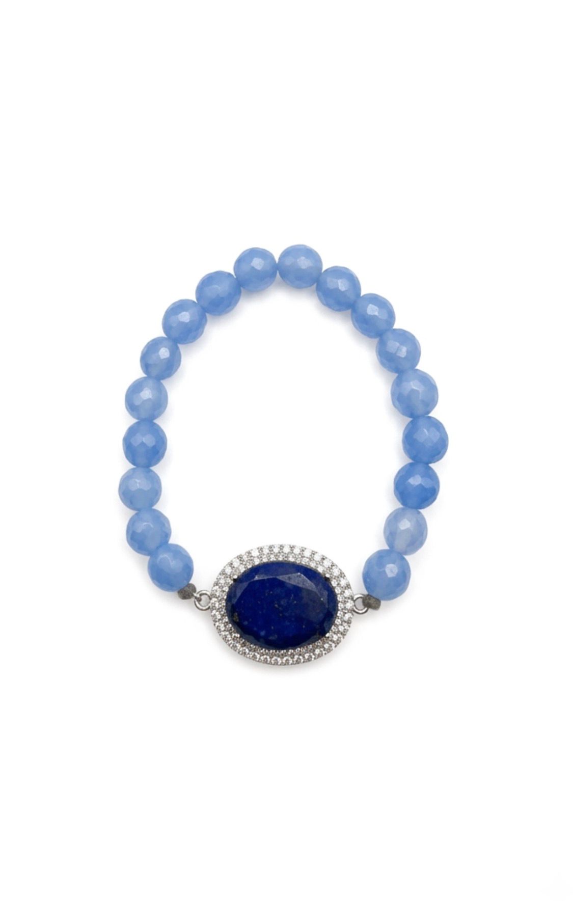 The "Azure Serenity" Lapis & Blue Chalcedony Halo Stretch Bracelet