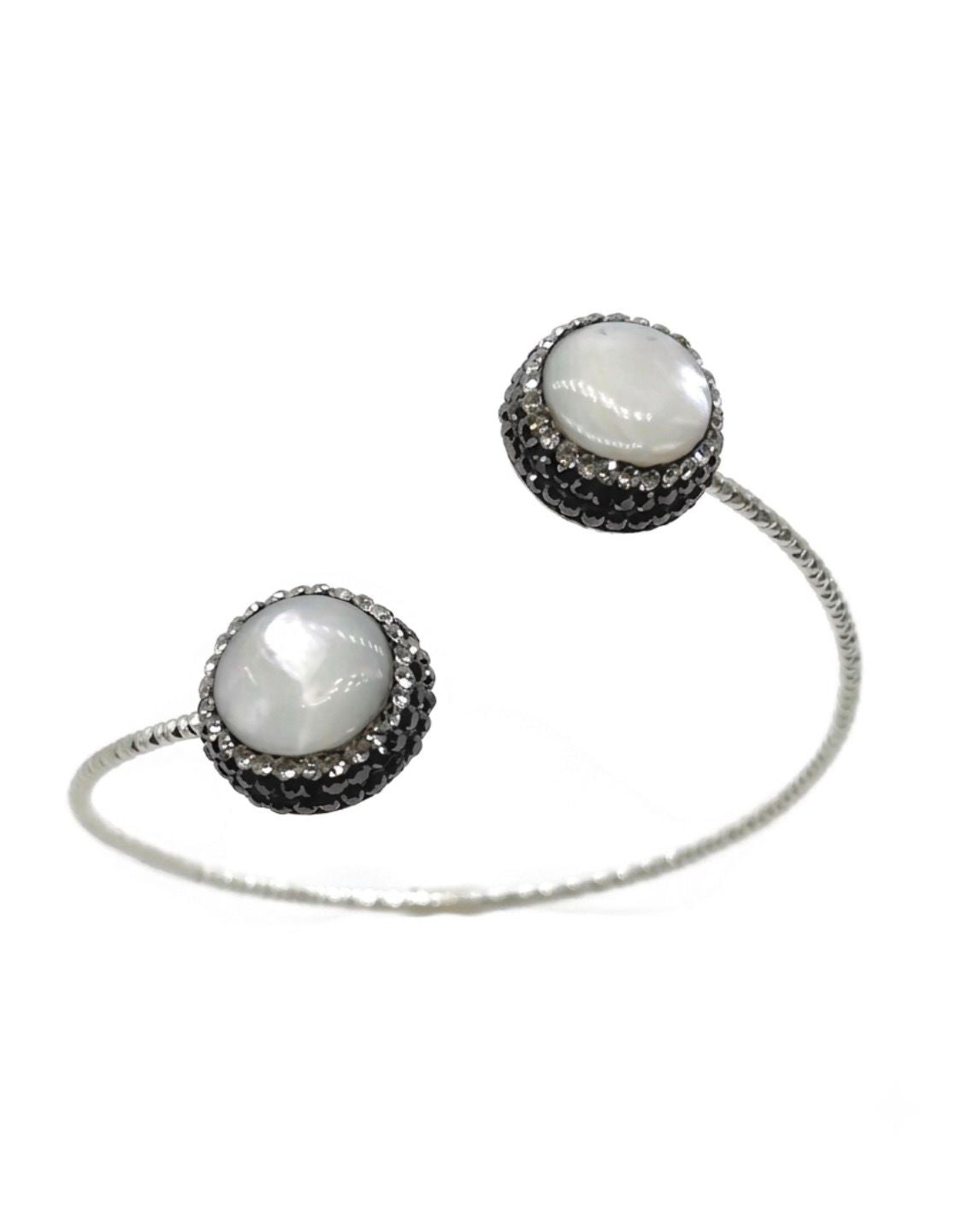 The "Lunar Aura" Pearl Textured Bypass Cuff Bracelet