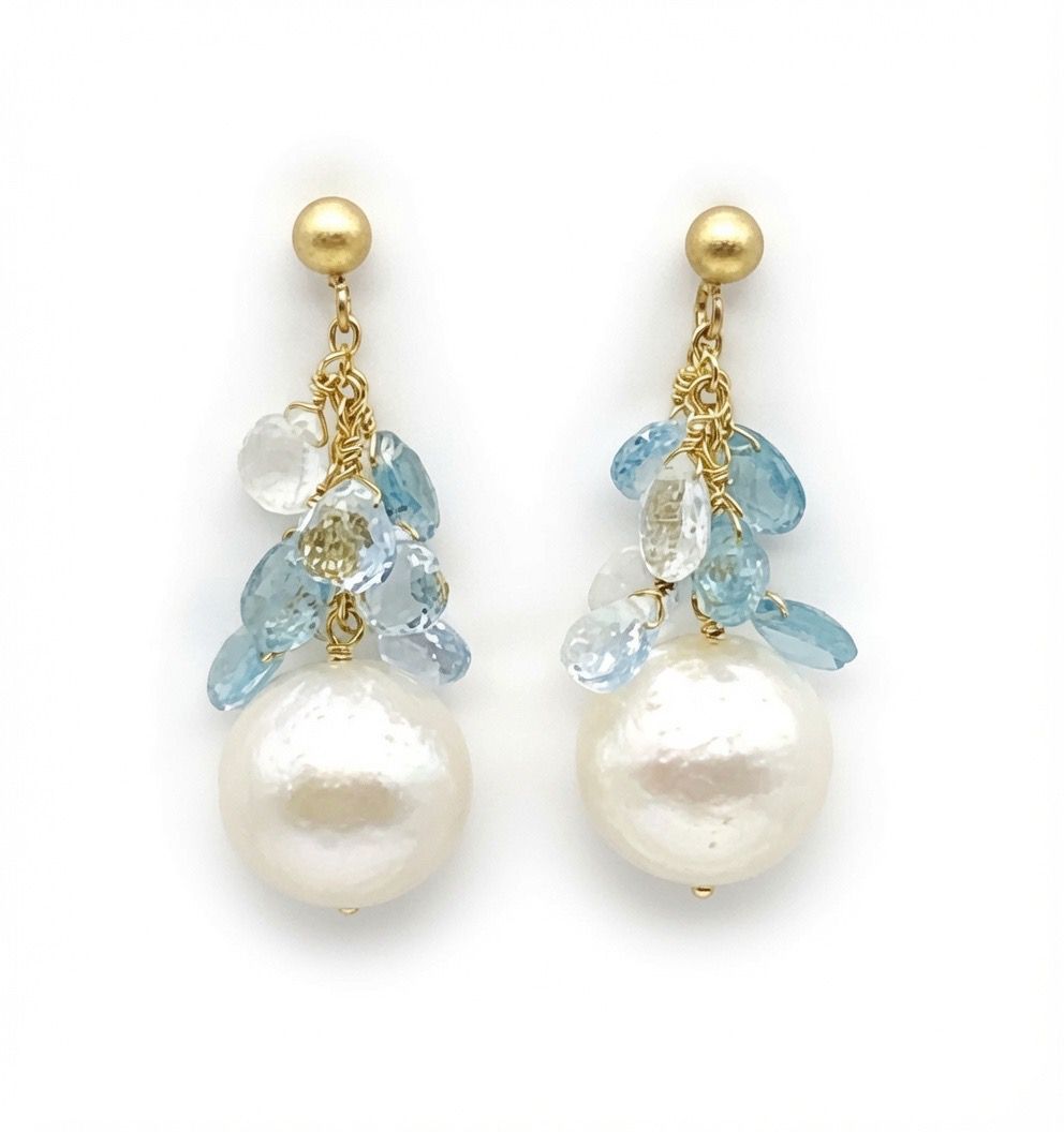 The "Aquamarine Cascade" Pearl & Blue Topaz Drop Earrings