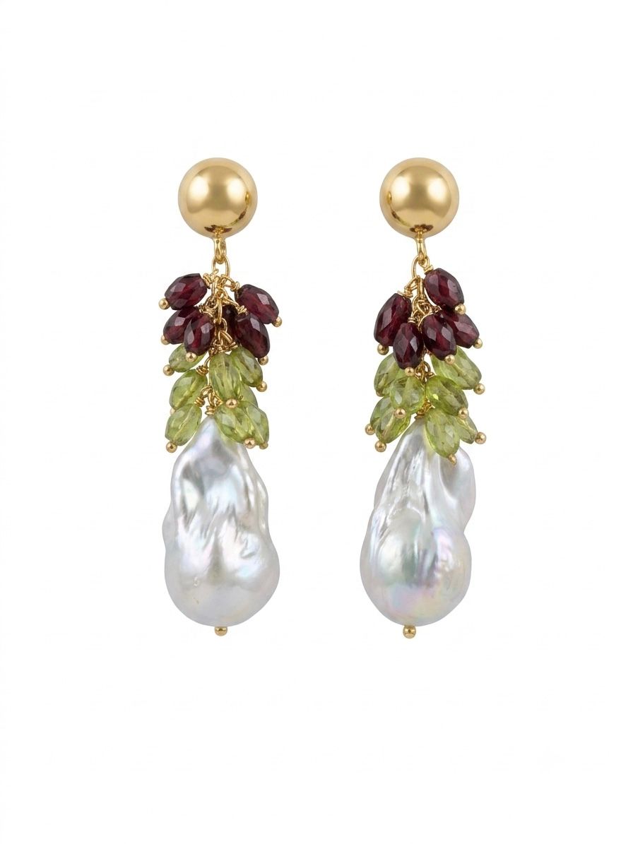 The "Garnet Bloom" Baroque Pearl & Multi-Gem Drop Earrings