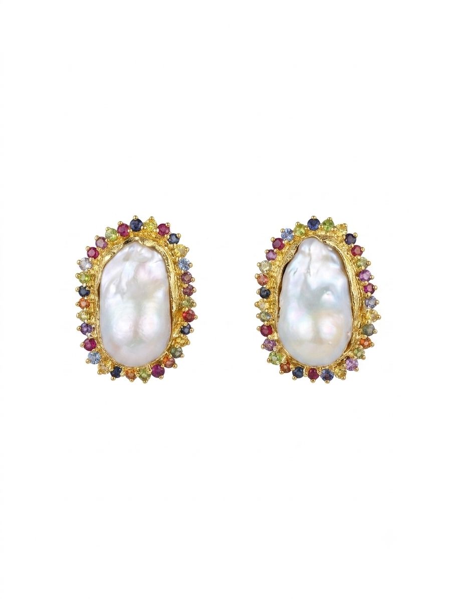 The "Gem Halo" Baroque Pearl Stud Earrings