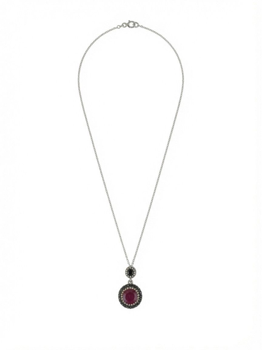The Fuchsia Ruby Round Halo Necklace