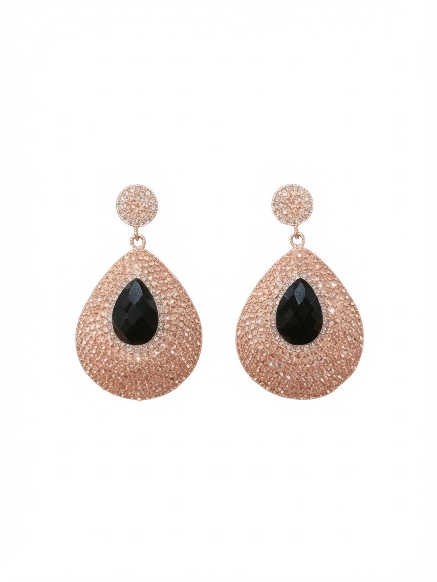 The Rose Gold Onyx Teardrop Earrings