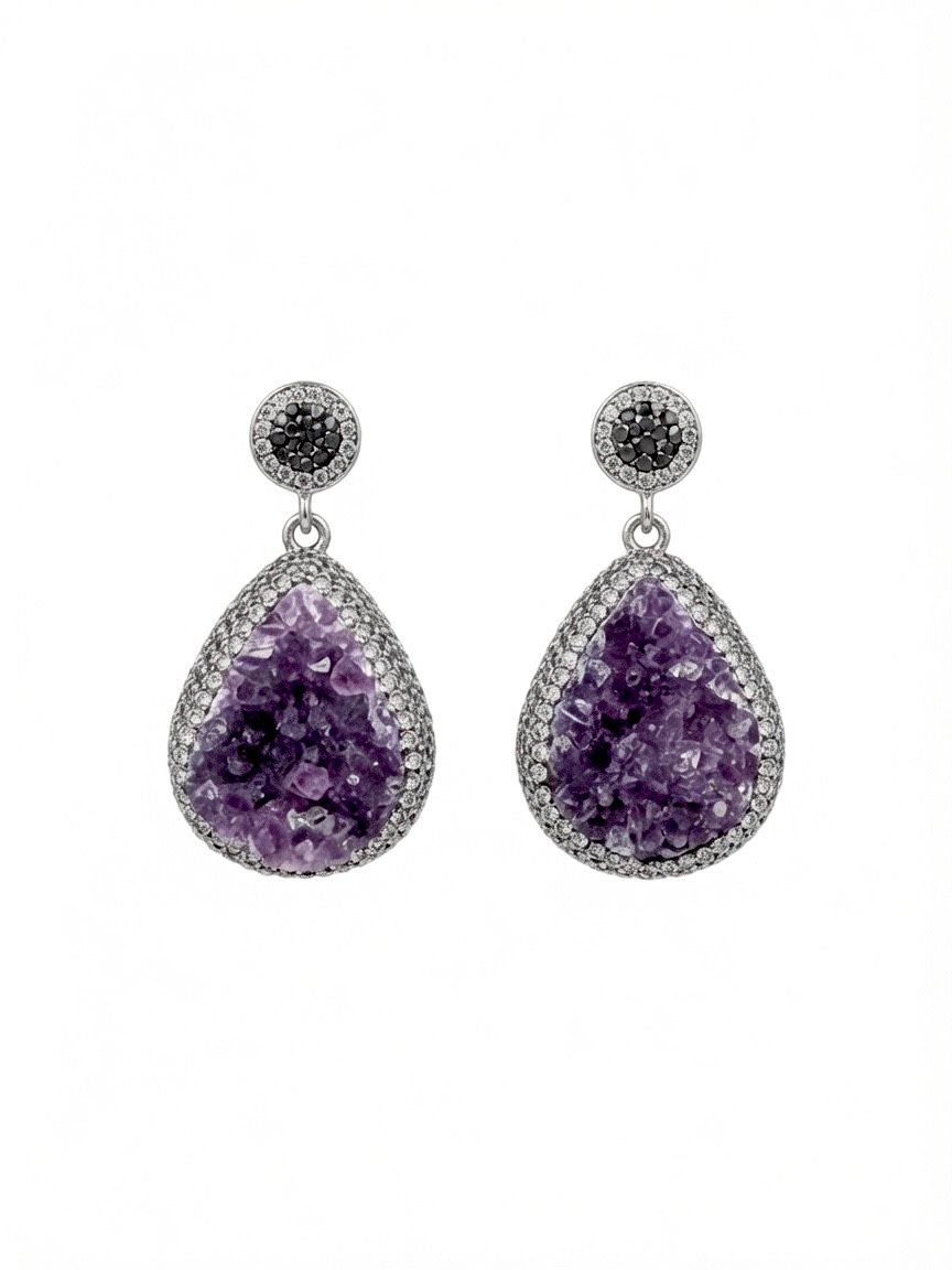 The Amethyst Drusy Teardrop Earrings