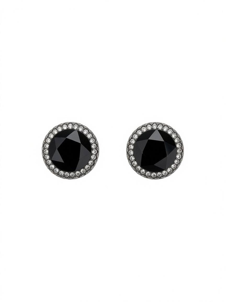 The Onyx Halo Stud Earrings