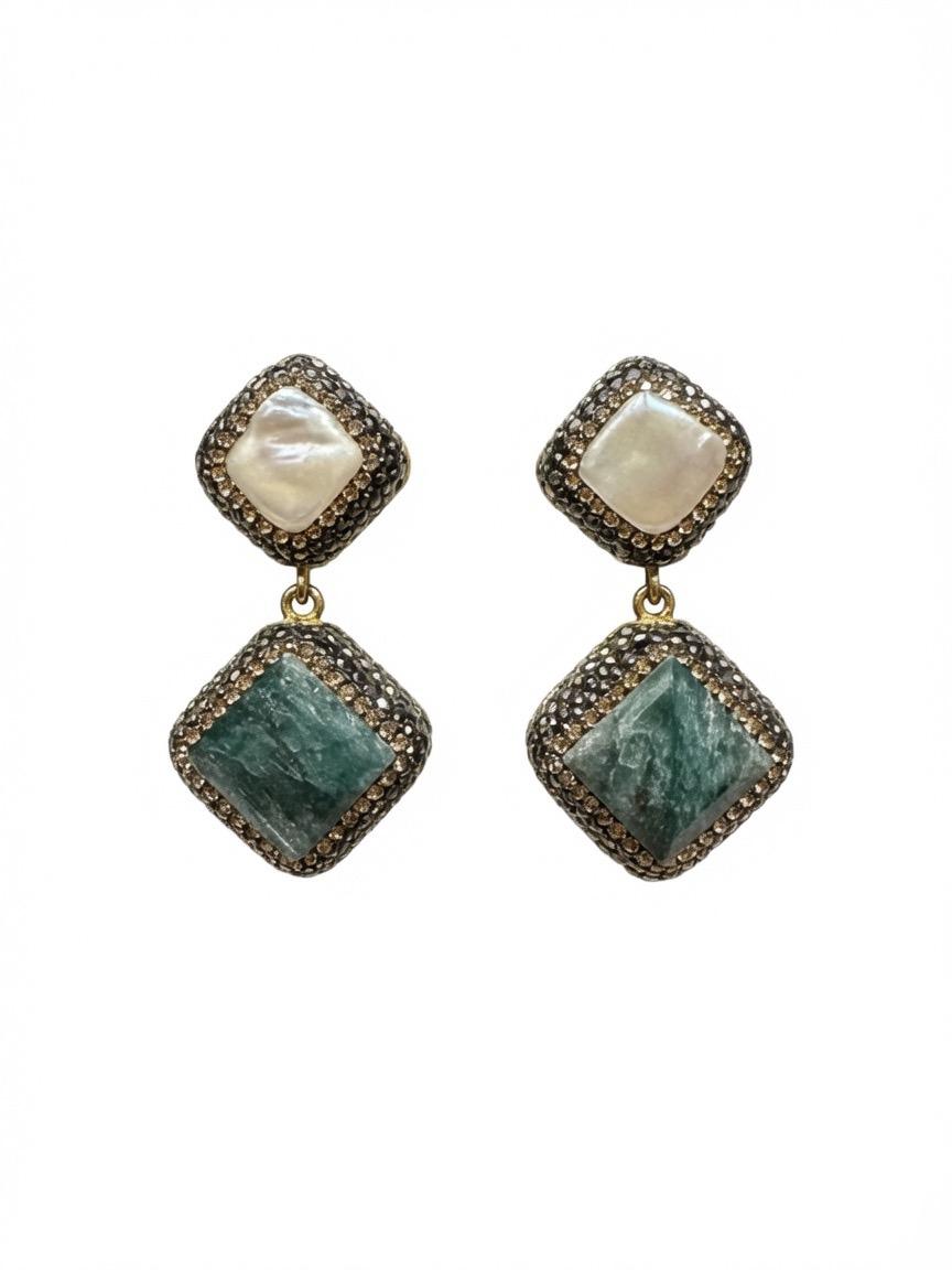 The Emerald & Pearl Square Earrings