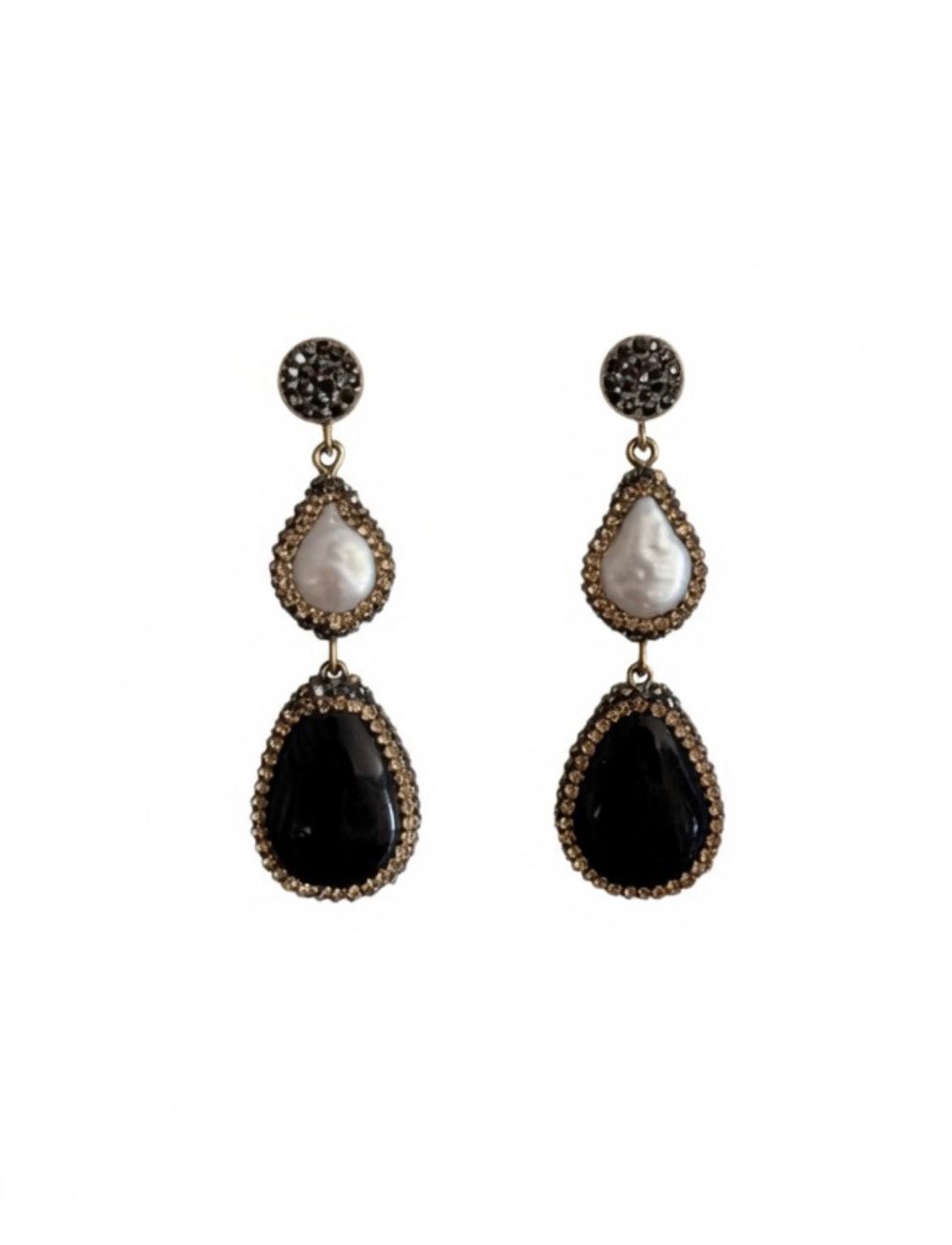 The Black Onyx & Pearl Cascade Earrings