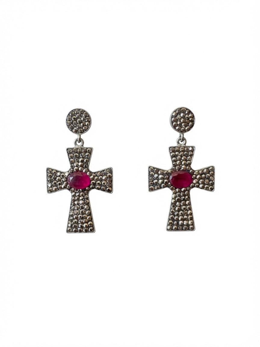 The Ruby Cross Talisman Earrings