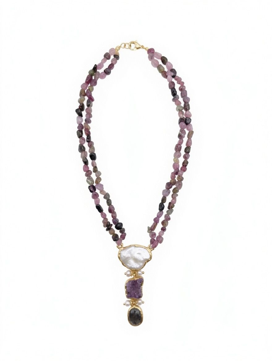 The "Celestial Harmony" Tourmaline & Baroque Pearl Double-Strand Necklace