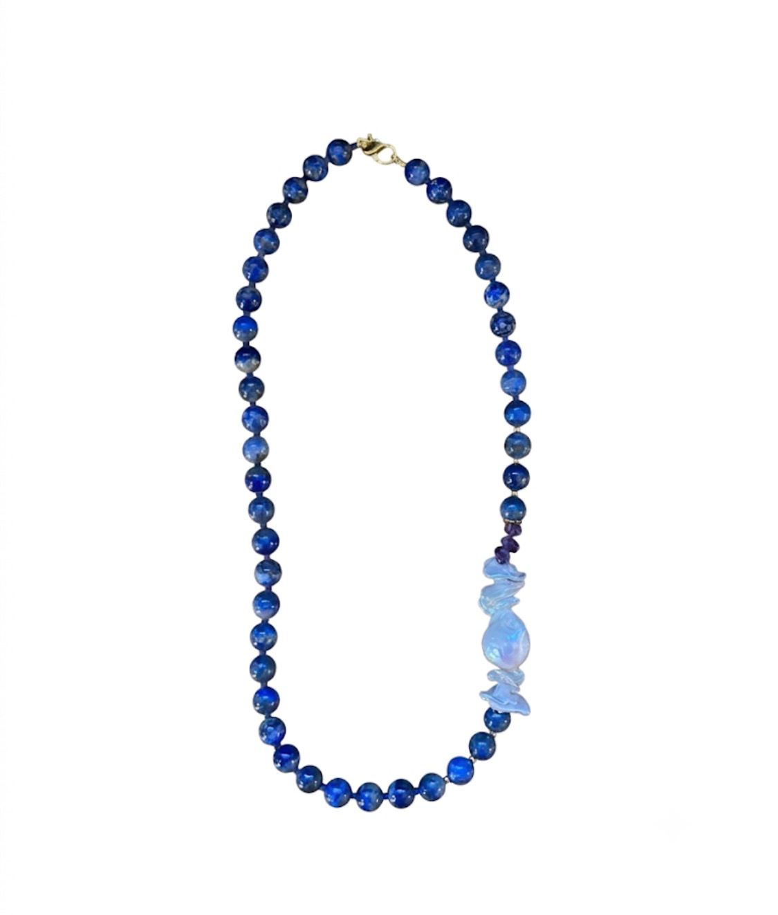 The "Azure Wisdom" Lapis Lazuli & Iridescent Pendant Necklace