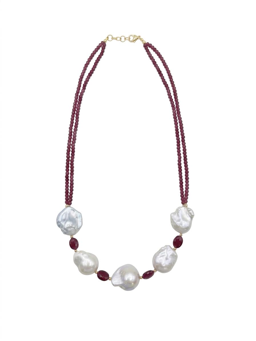 The "Crimson Pearl" Ruby & Baroque Pearl Double-Strand Necklace