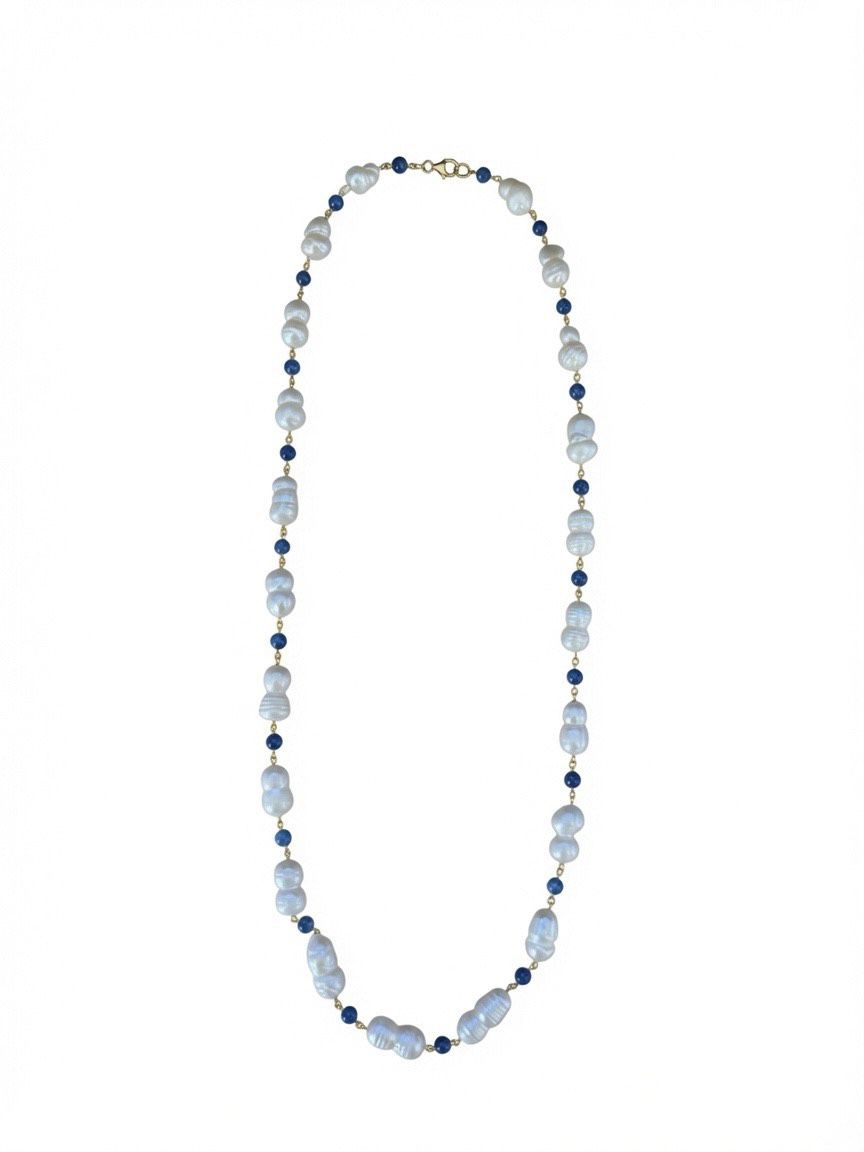 The "Midnight Pearl" Sapphire & Baroque Pearl Long Single-Strand Necklace