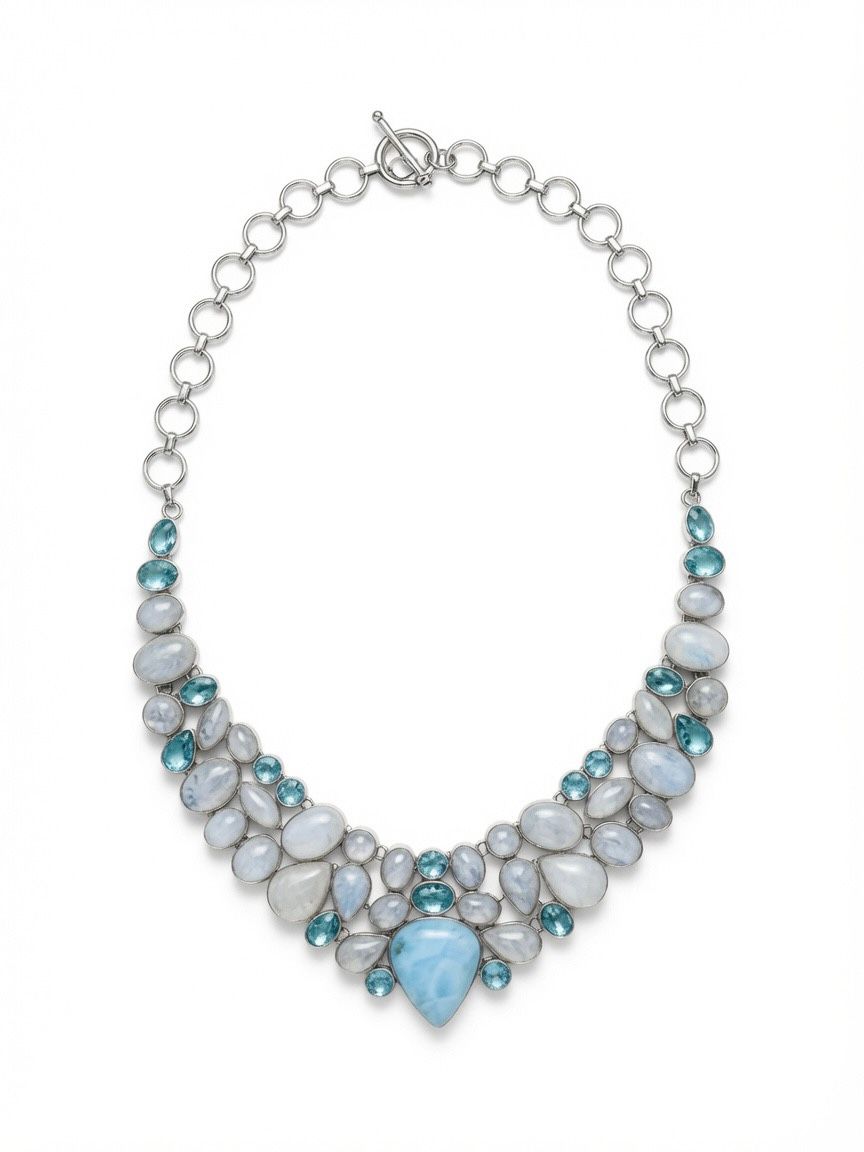 The "Larimar Moon" Moonstone & Blue Topaz Collar Necklace